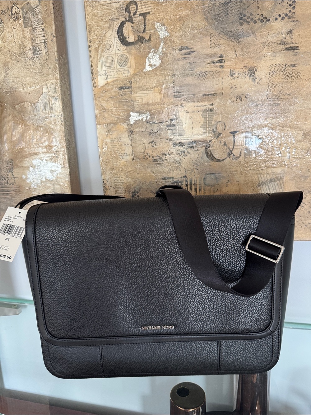 Michael Kors Cooper Black Pebbled Leather Messenger Bag NWT